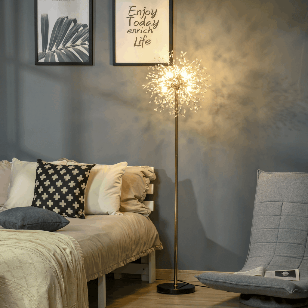 HOMCOM Modern Floor Lamp with Dandelion-like Lampshade for Bedroom HOMCOM