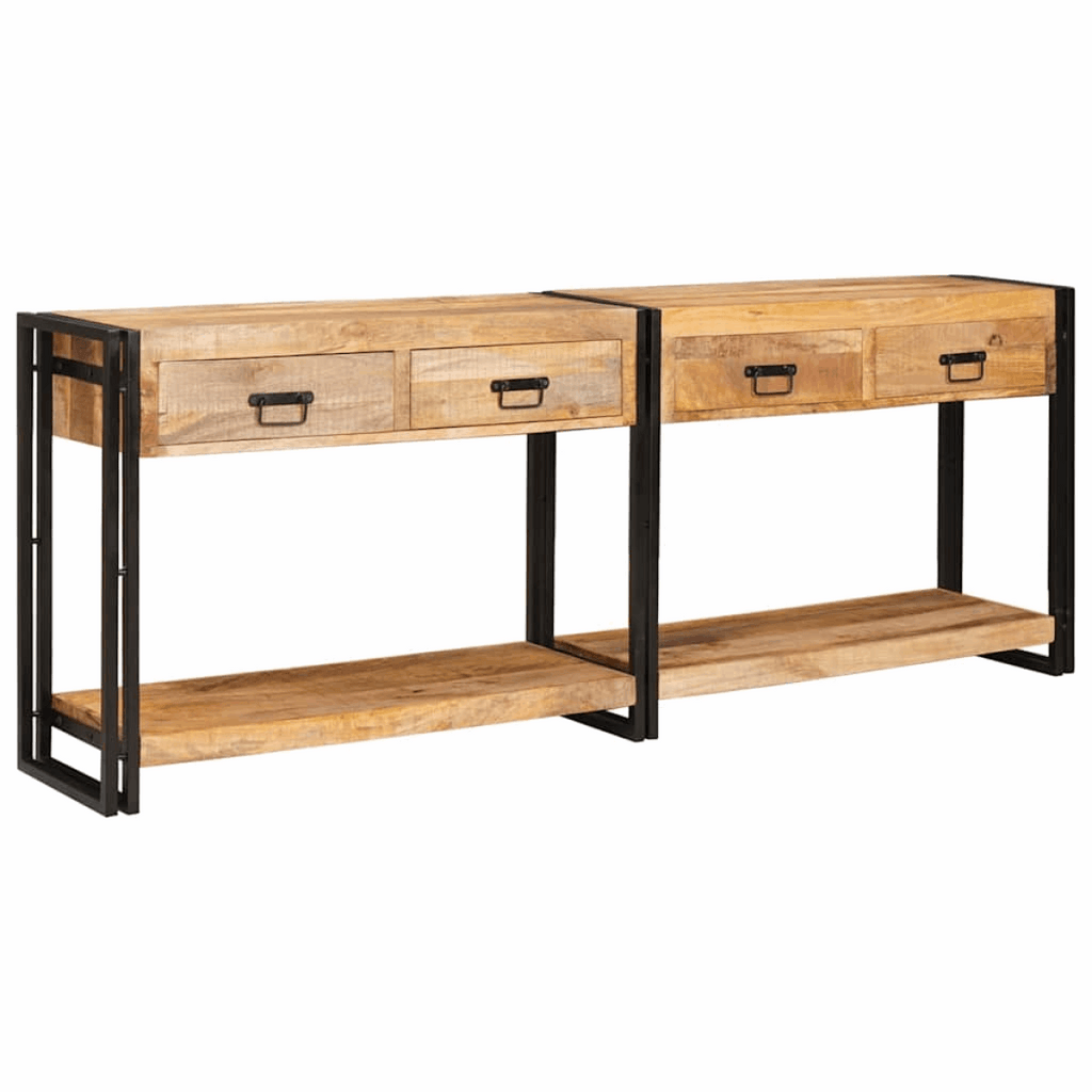 vidaXL Console Table with Drawer 2 pcs Brown Solid rough mango wood vidaXL