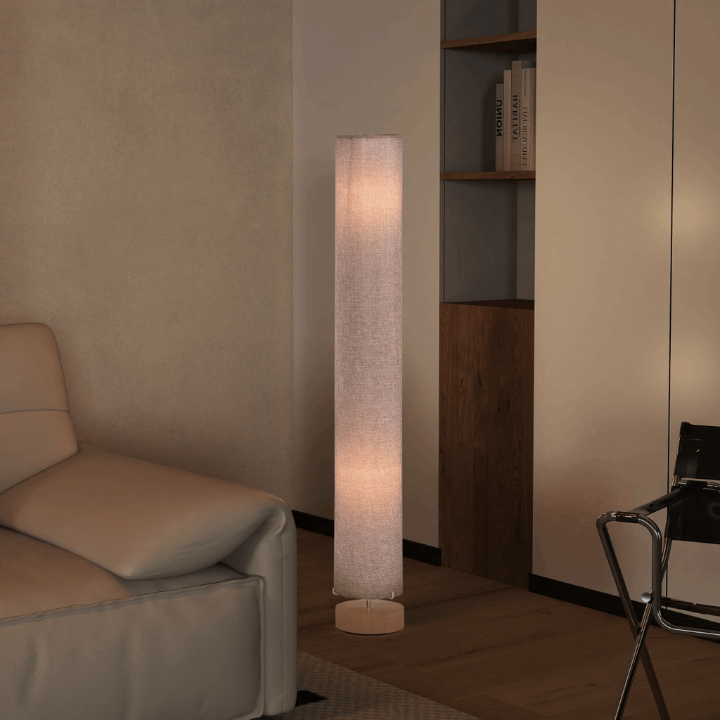 120H cm Wooden Base Floor Lamp W/Linen Fabric-Grey HOMCOM