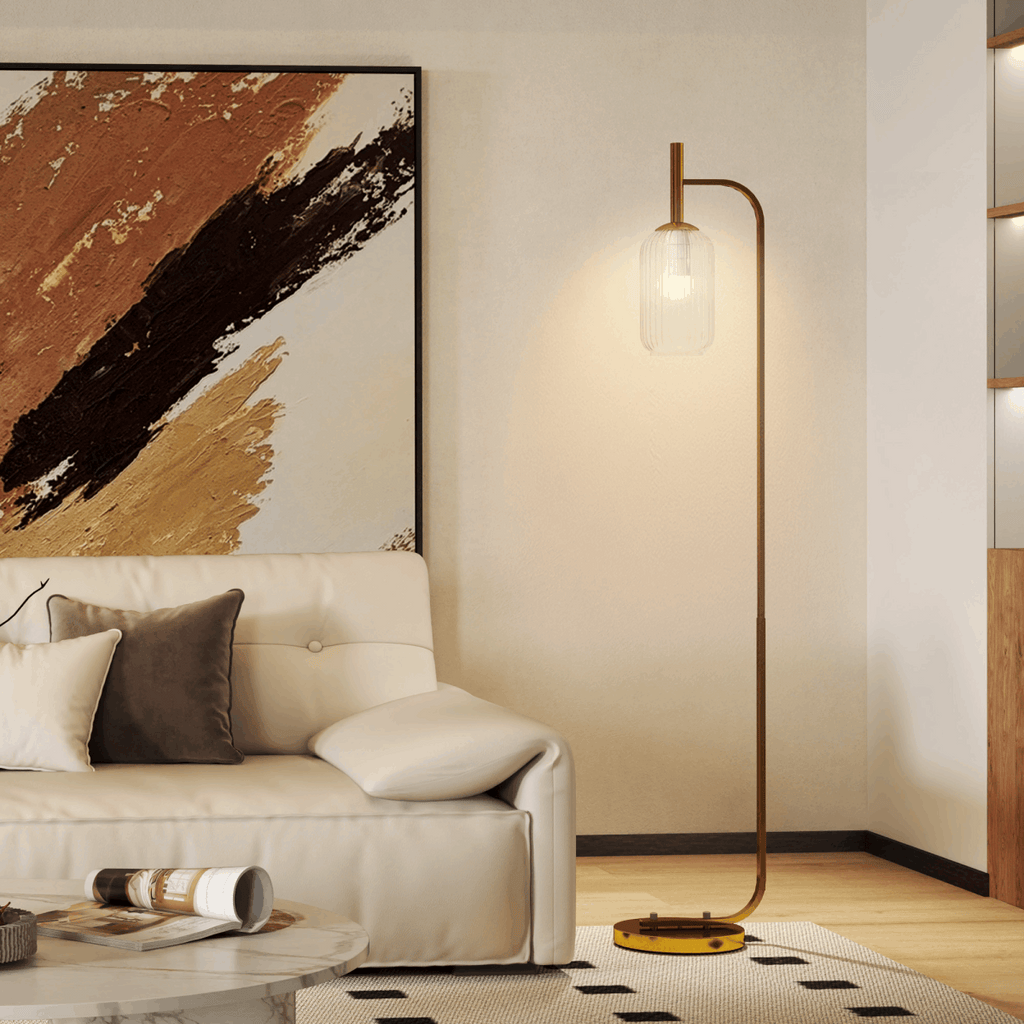HOMCOM Modern Floor Lamp with Glass Lampshade, Foot Switch for Living Room HOMCOM