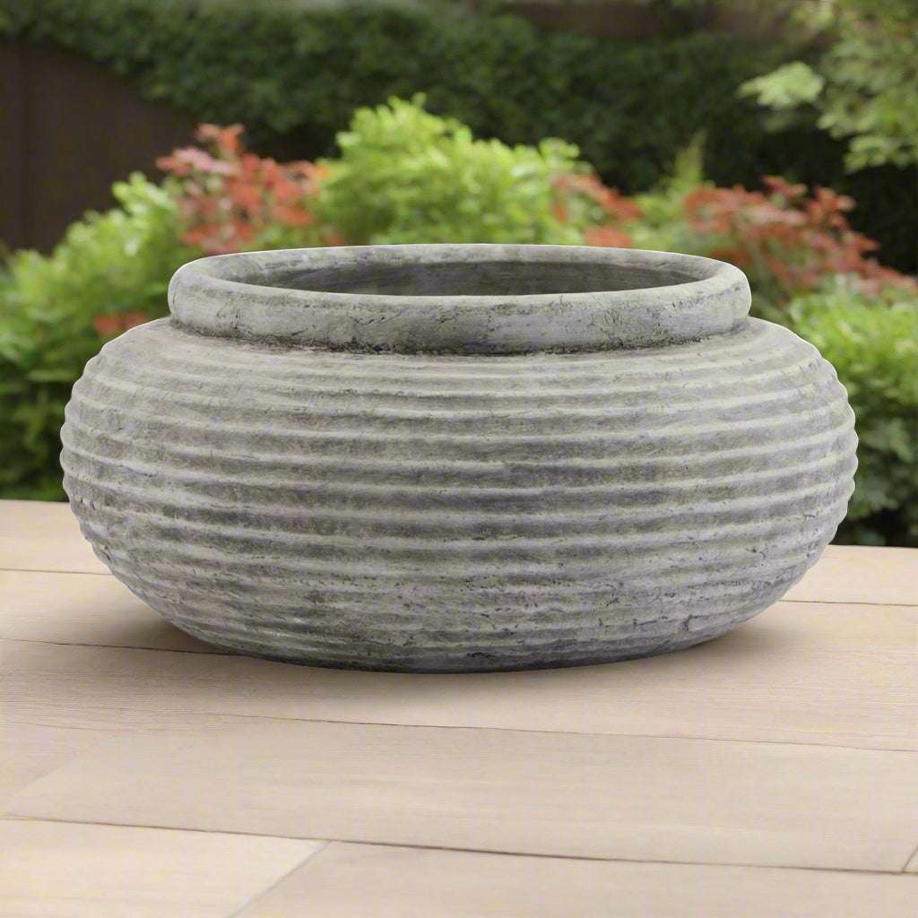 Athena Round Ribbed Planter WHITE CERAMIC Shades 4 Seasons