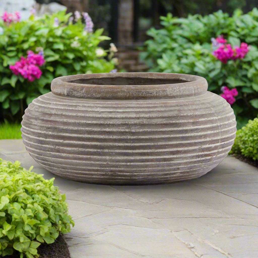 Siena Brown Round Ribbed Planter BROWN CERAMIC Shades 4 Seasons
