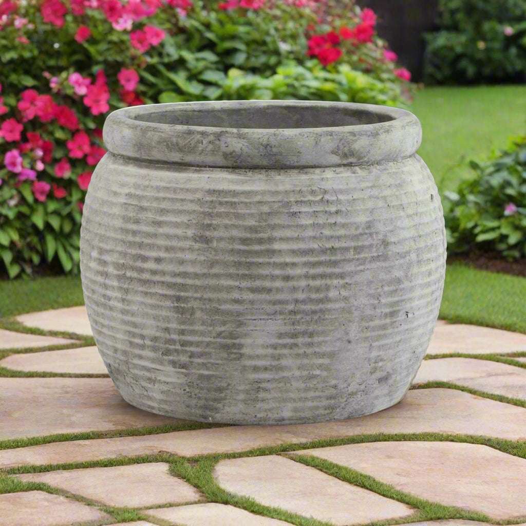 Athena Rimmed Large Plant Pot GREY CERAMIC Shades 4 Seasons