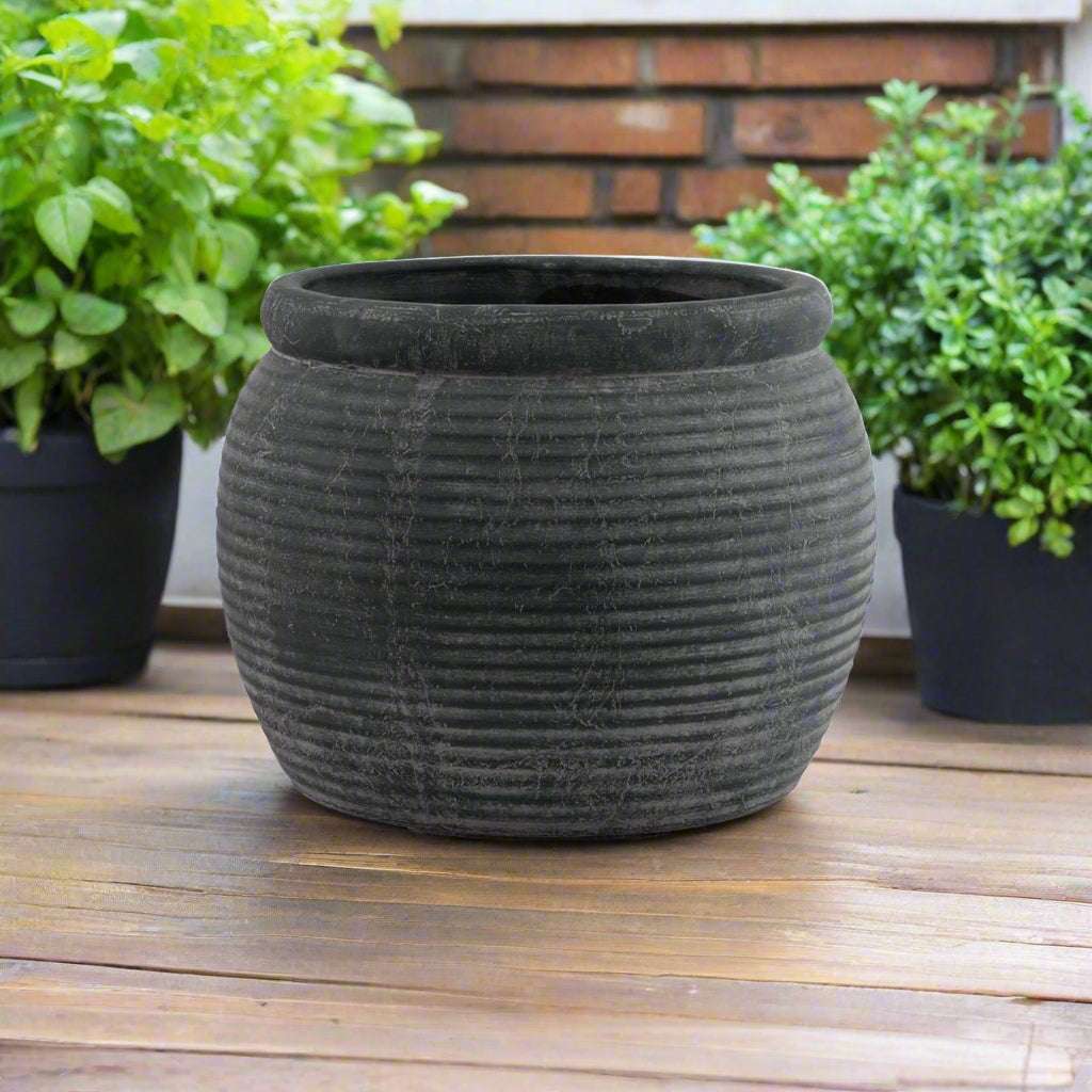 Amalfi Grey Rimmed Plant Pot GREY CERAMIC Shades 4 Seasons