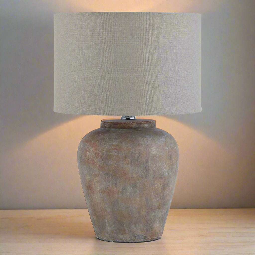 Siena Brown Table Lamp With Linen Shade GREY CERAMIC Shades 4 Seasons