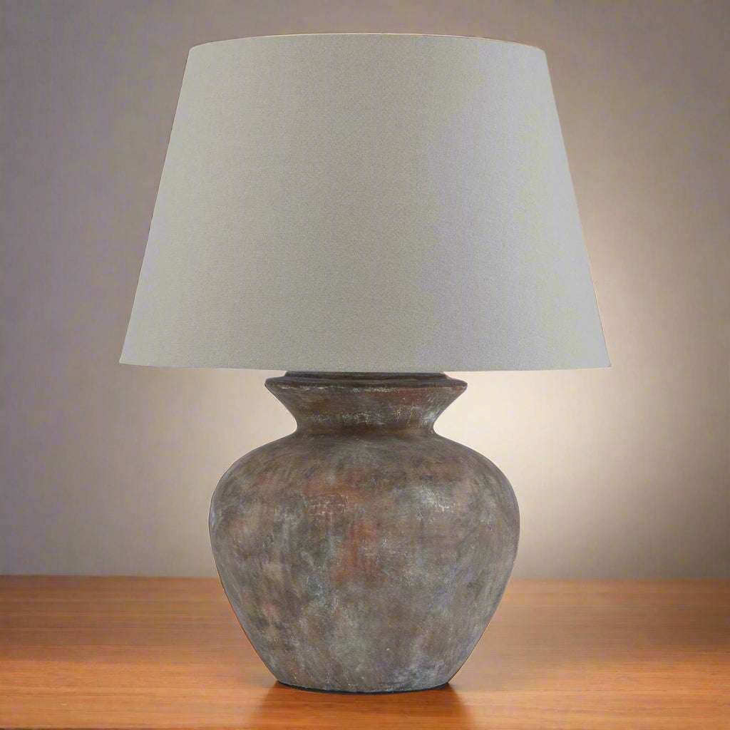 Siena Brown Round Table Lamp With Linen Shade GREY CERAMIC Shades 4 Seasons