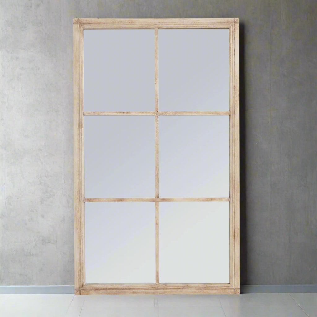 Washed Wood Large Window Mirror BROWN WOOD Shades 4 Seasons