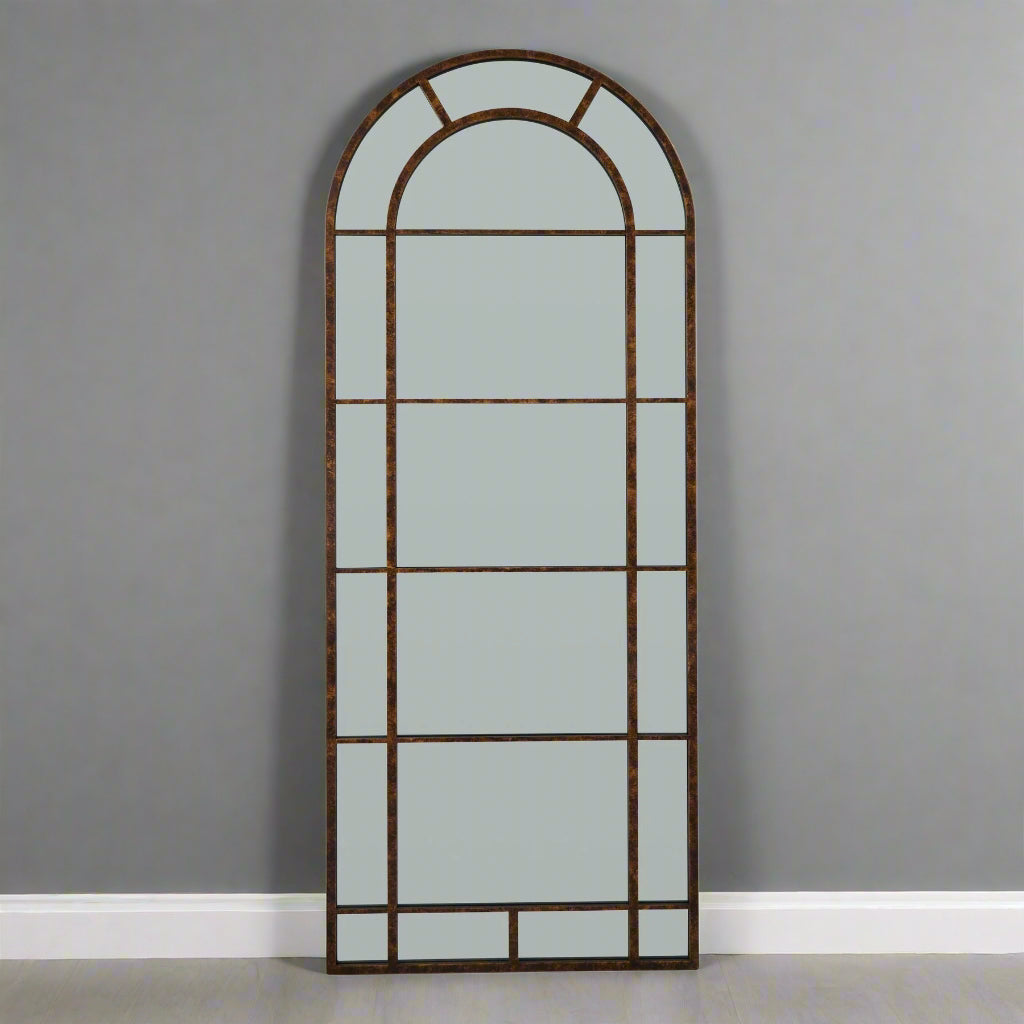 Rust Effect Large Arched Window Mirror BROWN WOOD Shades 4 Seasons