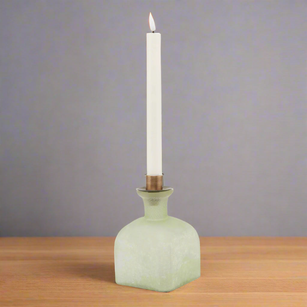 Smoked Sage and Aged Brass Candle Holder Vase SAGE GLASS Shades 4 Seasons