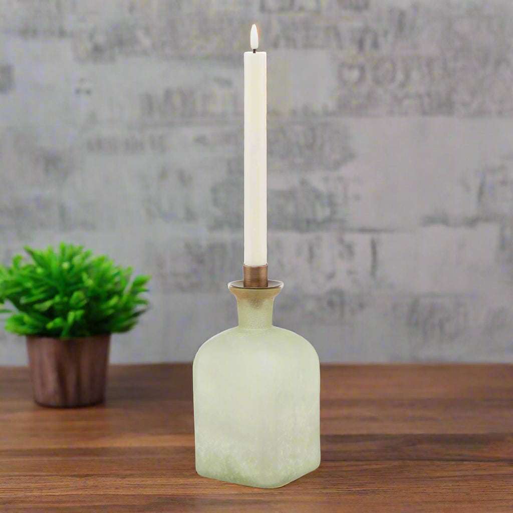 Smoked Sage and Aged Brass Large Candle Holder Vase SAGE GLASS Shades 4 Seasons