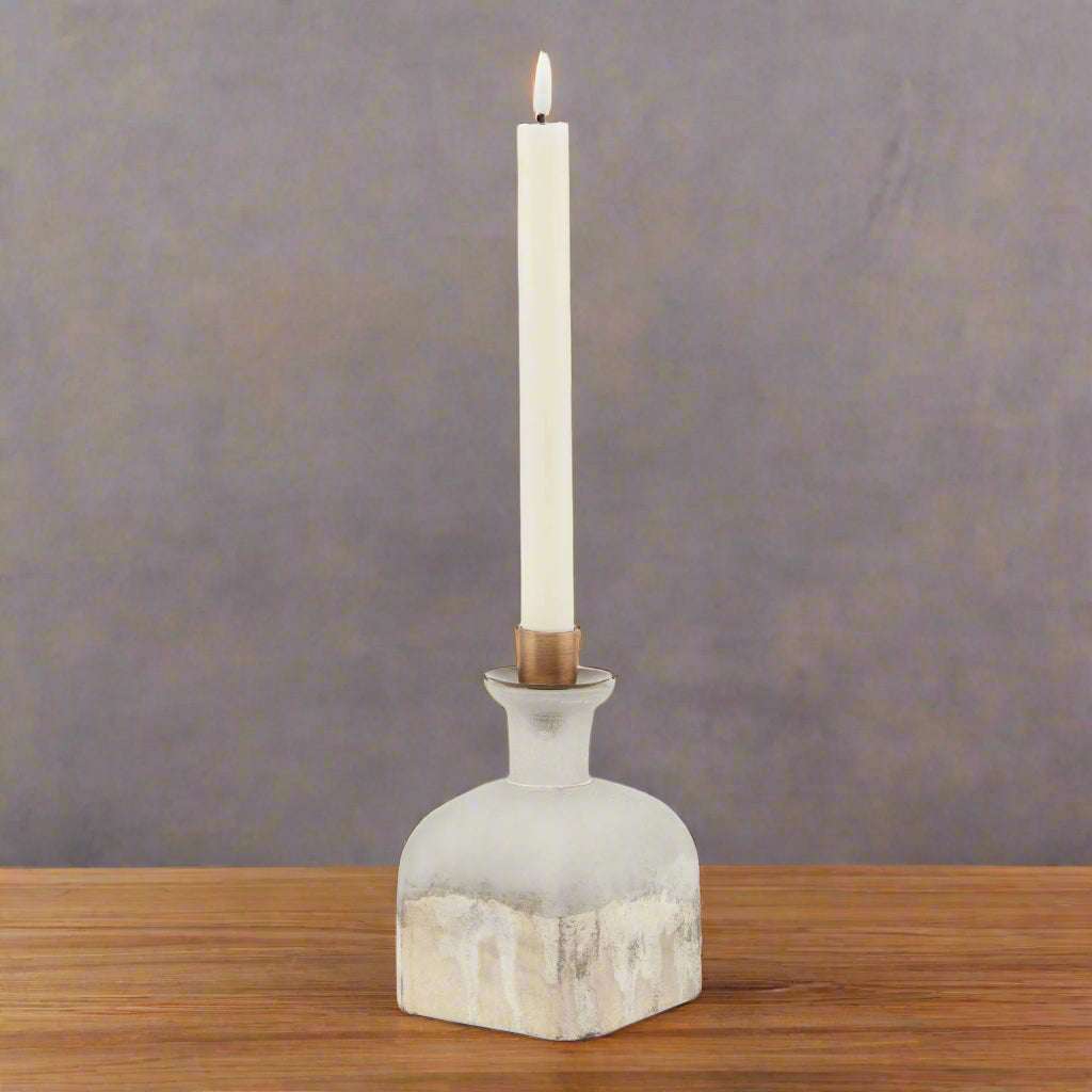 Burnished Dipped and Aged Brass Candle Holder Vase GREY GLASS Shades 4 Seasons