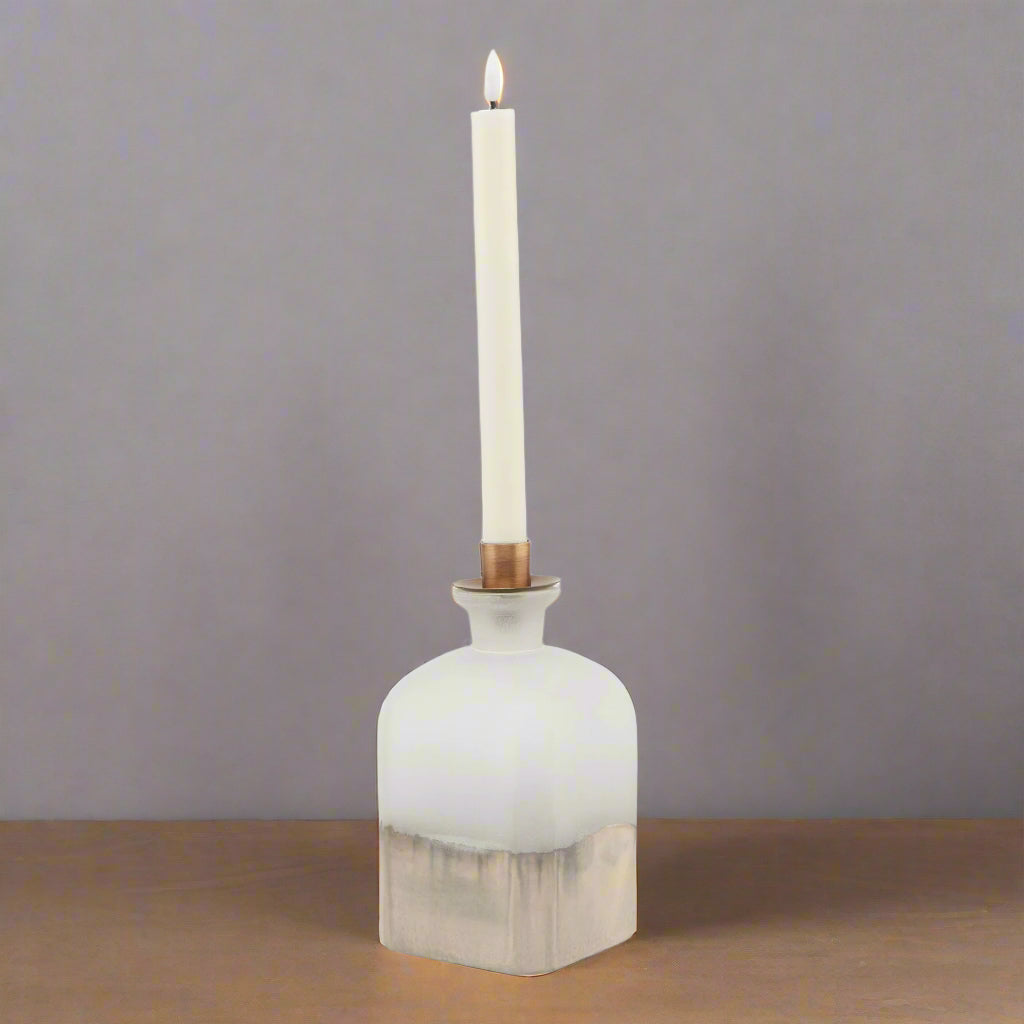 Burnished Dipped and Aged Brass Large Candle Holder Vase GREY GLASS Shades 4 Seasons