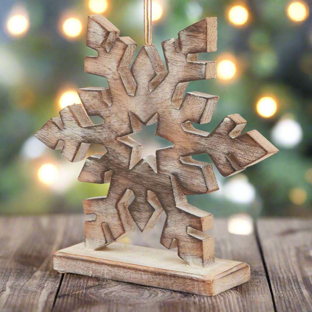 White Wash Collection Wooden Snowflake Decoration BROWN WOOD Shades 4 Seasons