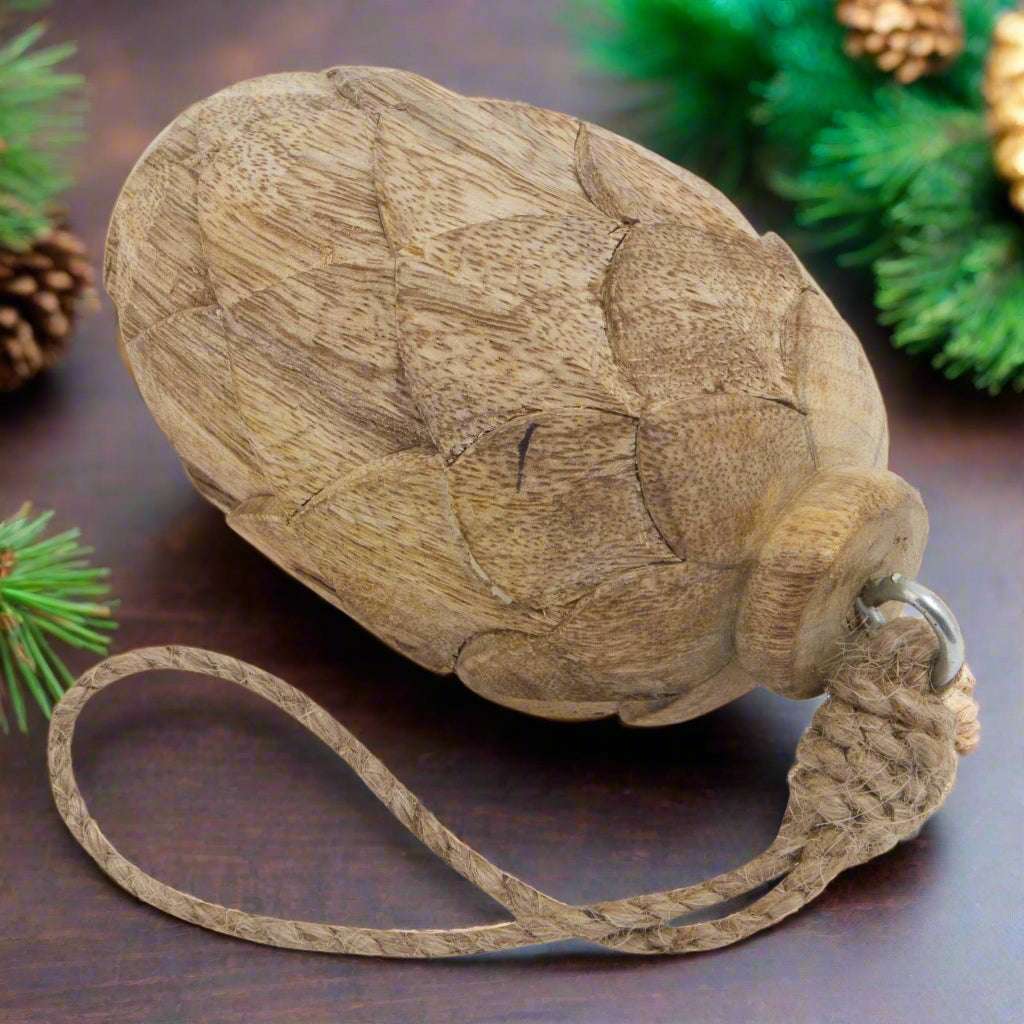 Natural Small Wooden Pine Cone Bauble Shades 4 Seasons