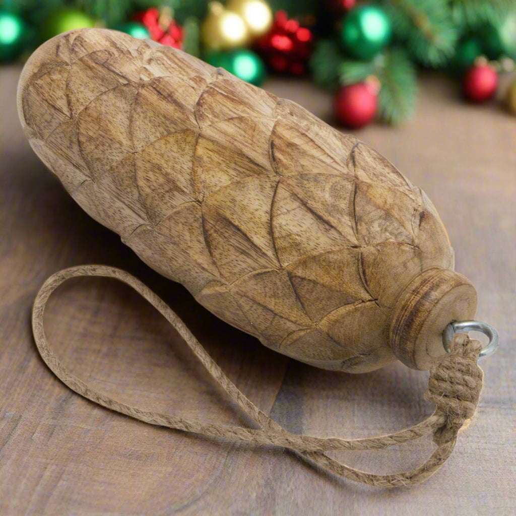 Natural Large Wooden Pine Cone Bauble Shades 4 Seasons