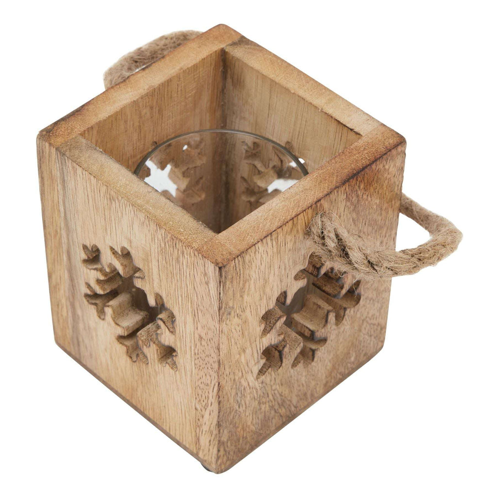 Natural Wooden Small Snowflake Tealight Candle Holder Shades 4 Seasons