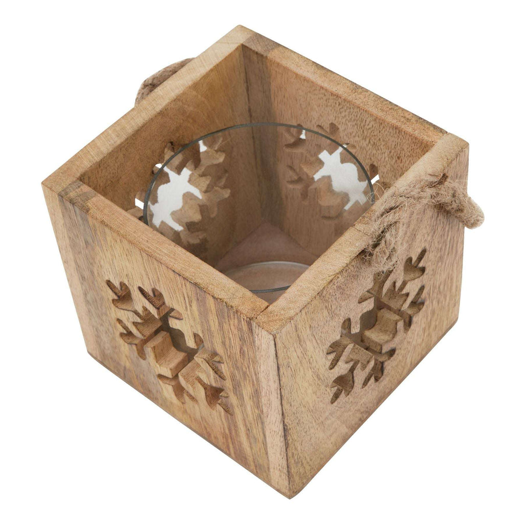Natural Wooden Snowflake Tealight Candle Holder Shades 4 Seasons
