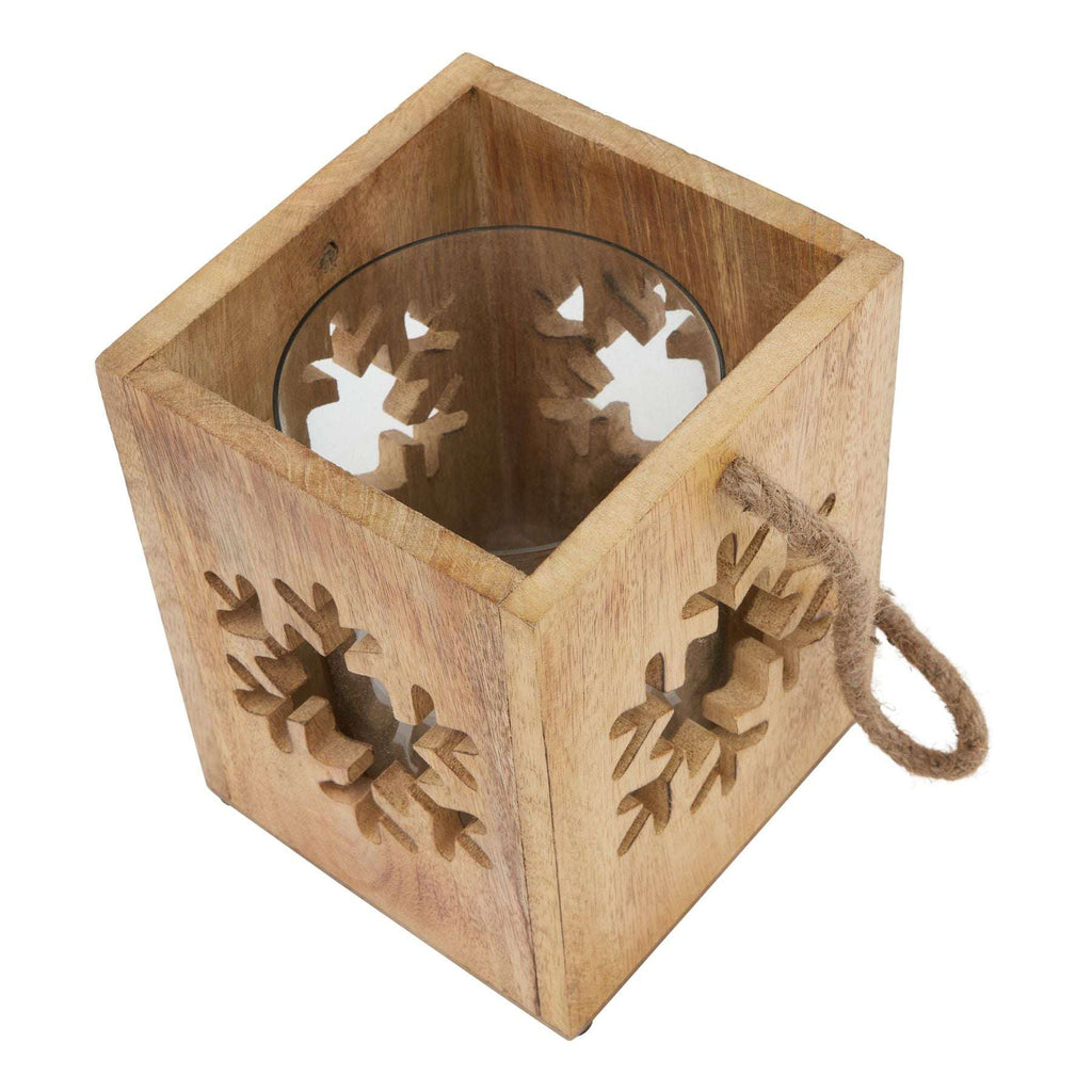 Natural Wooden Large Snowflake Tealight Candle Holder Shades 4 Seasons