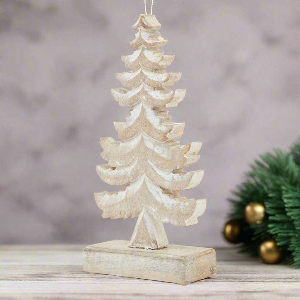 White Wash Collection Wooden Tiered Tree Decoration BROWN WOOD Shades 4 Seasons