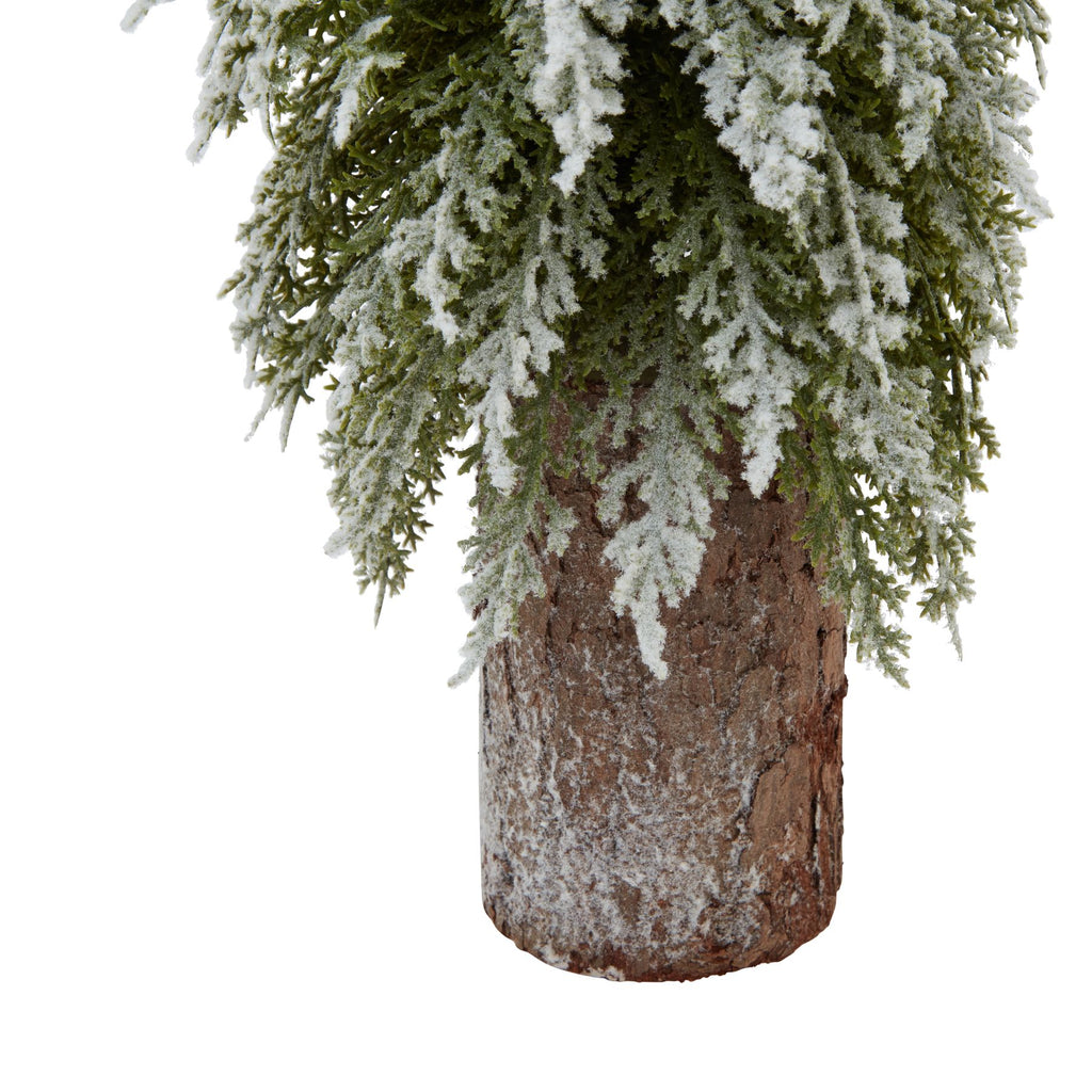 Small Snowy Fir Tree On Tall Wood Log Shades 4 Seasons