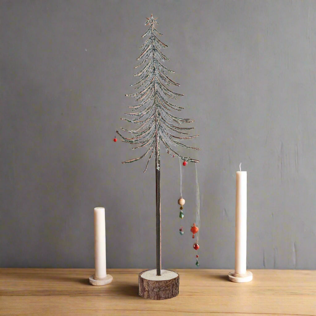 Medium Snowy Spindle Tree In Wood Log BROWN PLASTIC Shades 4 Seasons