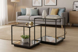 Lennox Black Framed Set Of 2 Side Tables BLACK GLASS Shades 4 Seasons