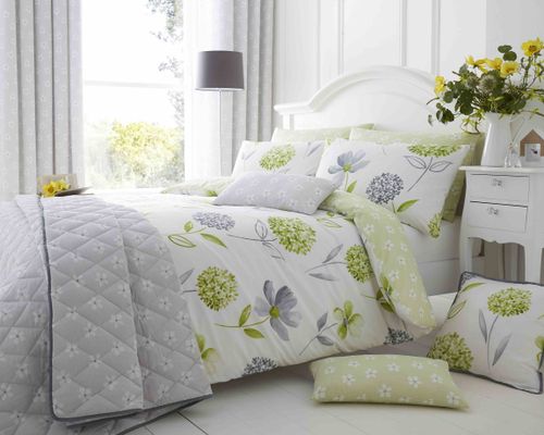 Caroline Floral 200 Thread Count Cotton Rich Duvet Set Green Bellissimo Home