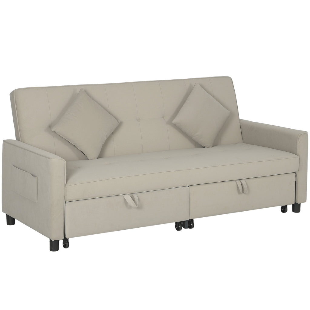 HOMCOM Reversible L-Shaped Sectional Sofa Bed with Cushions Beige HOMCOM