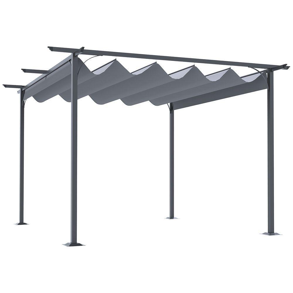 3.5M X 3.5M Metal Pergola Gazebo Awning Retractable Canopy Grey Steel Outsunny