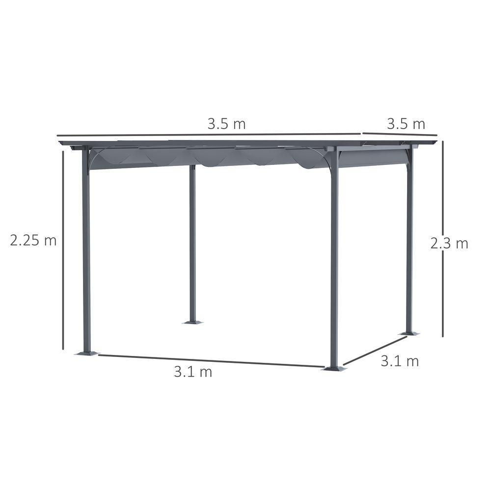 3.5M X 3.5M Metal Pergola Gazebo Awning Retractable Canopy Grey Steel Outsunny