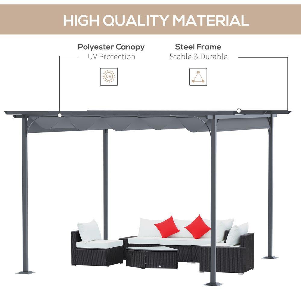 3.5M X 3.5M Metal Pergola Gazebo Awning Retractable Canopy Grey Steel Outsunny