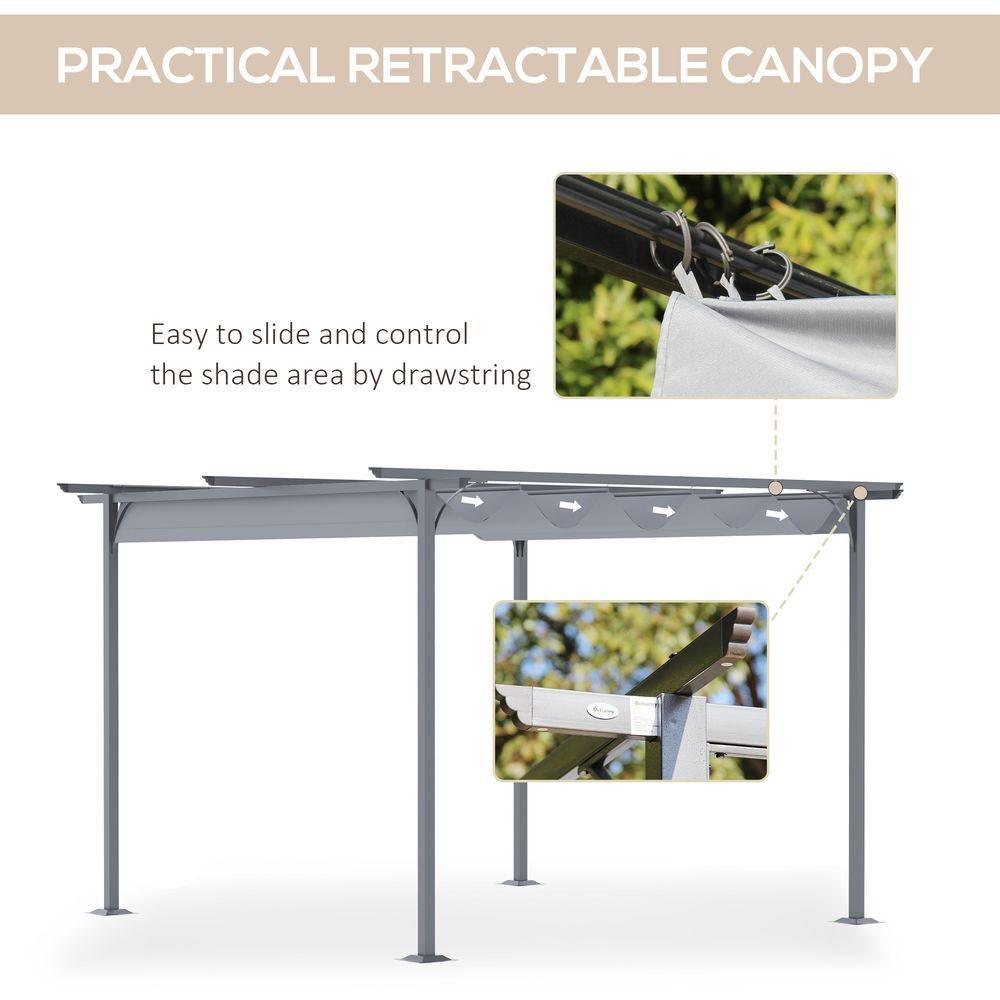 3.5M X 3.5M Metal Pergola Gazebo Awning Retractable Canopy Grey Steel Outsunny