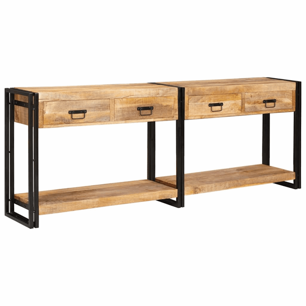 vidaXL Console Table with Drawer 2 pcs Brown Solid rough mango wood vidaXL
