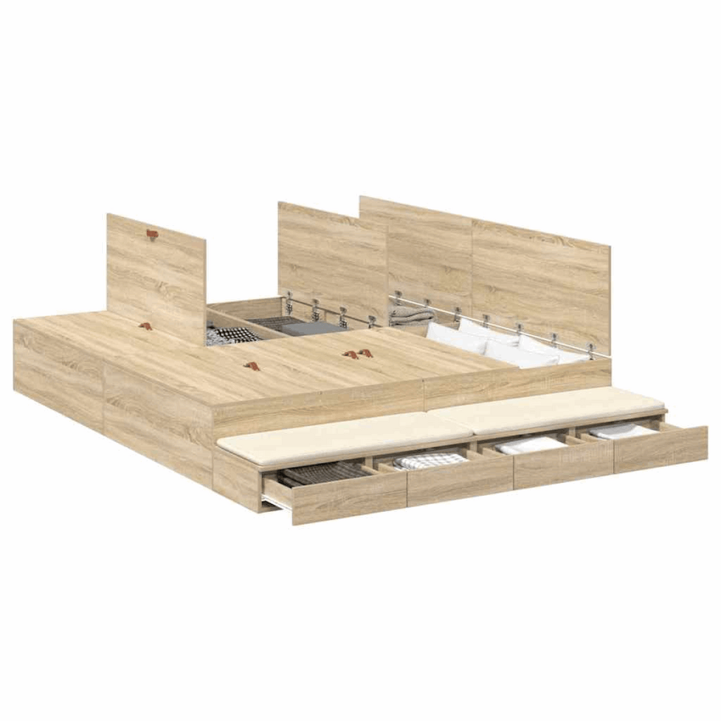 vidaXL Storage Bed Frame with Drawer Sonoma Oak 236.5 x 200 x 31.5 cm vidaXL