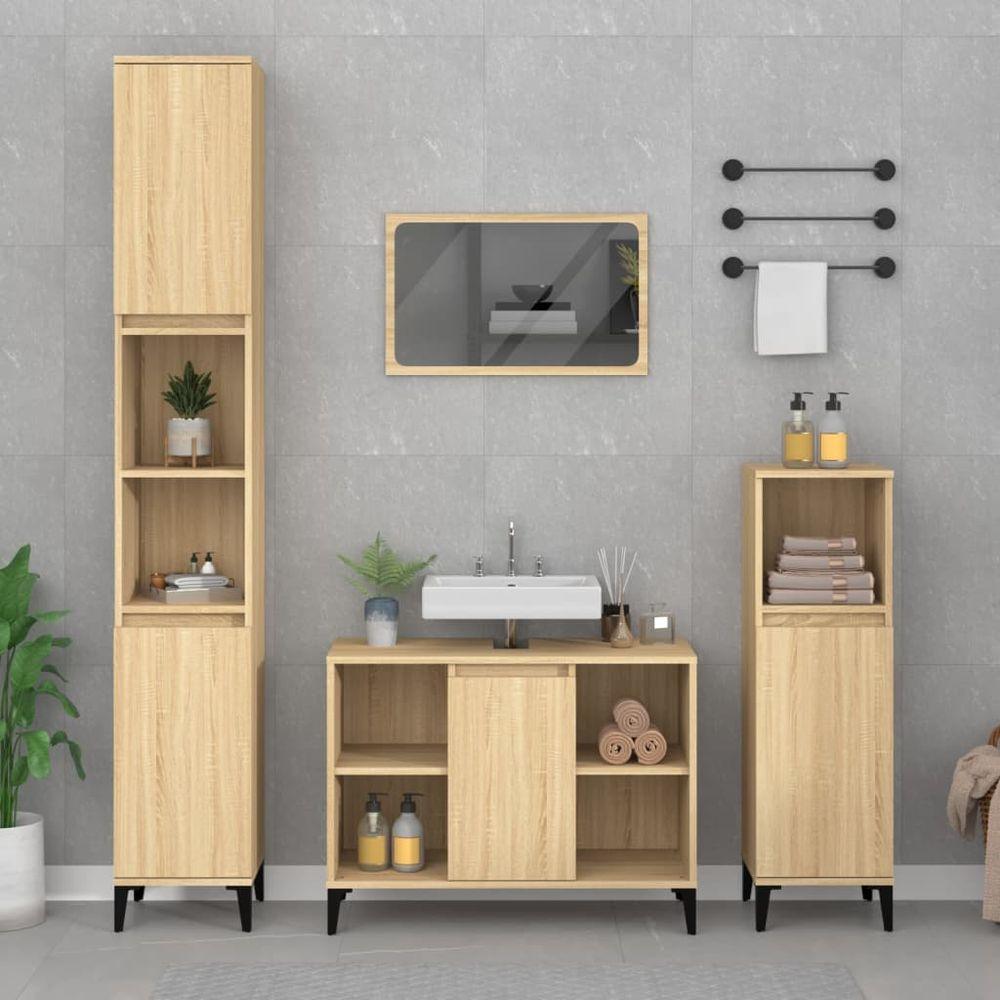 3 Piece Bathroom Furniture Set White Engineered Wood sonoma oak vidaXL