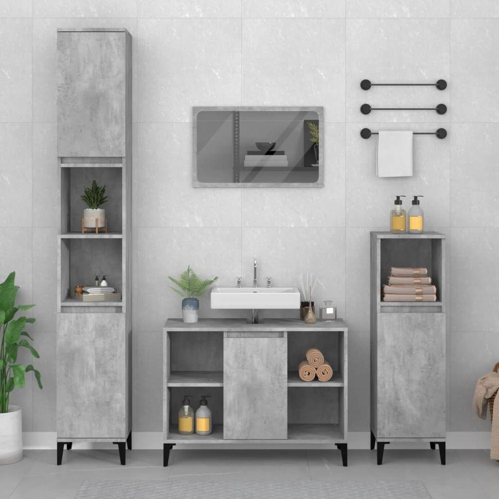 3 Piece Bathroom Furniture Set White Engineered Wood concrete grey vidaXL