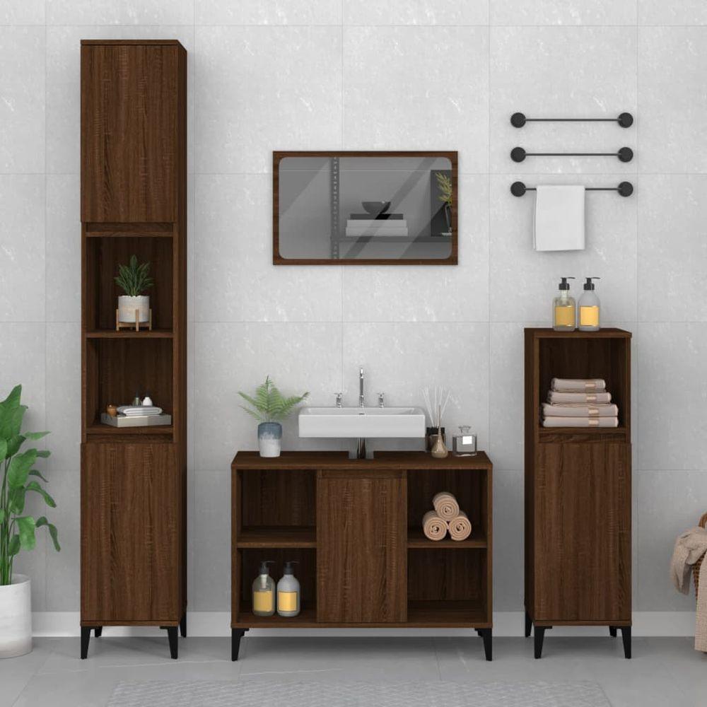 3 Piece Bathroom Furniture Set White Engineered Wood brown oak vidaXL