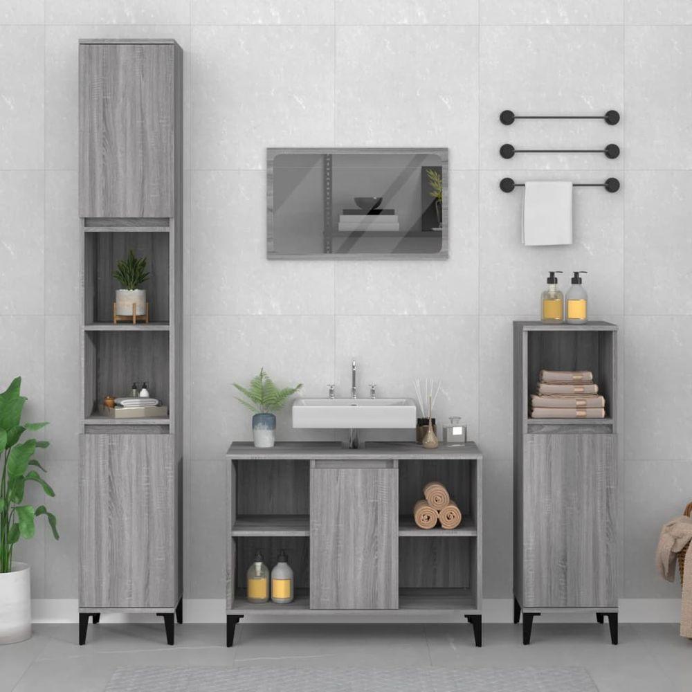 3 Piece Bathroom Furniture Set White Engineered Wood grey sonoma vidaXL