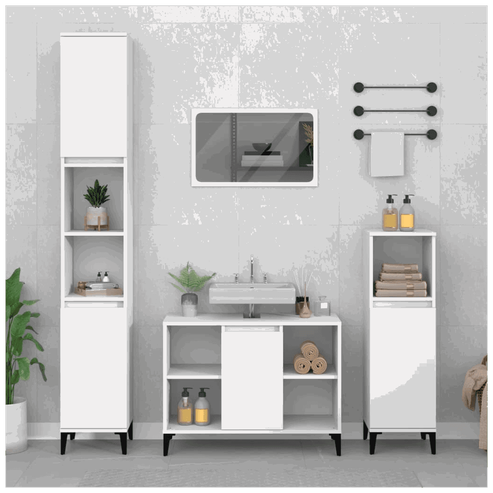 3 Piece Bathroom Furniture Set White Engineered Wood vidaXL