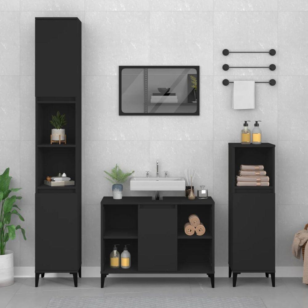 3 Piece Bathroom Furniture Set White Engineered Wood black vidaXL