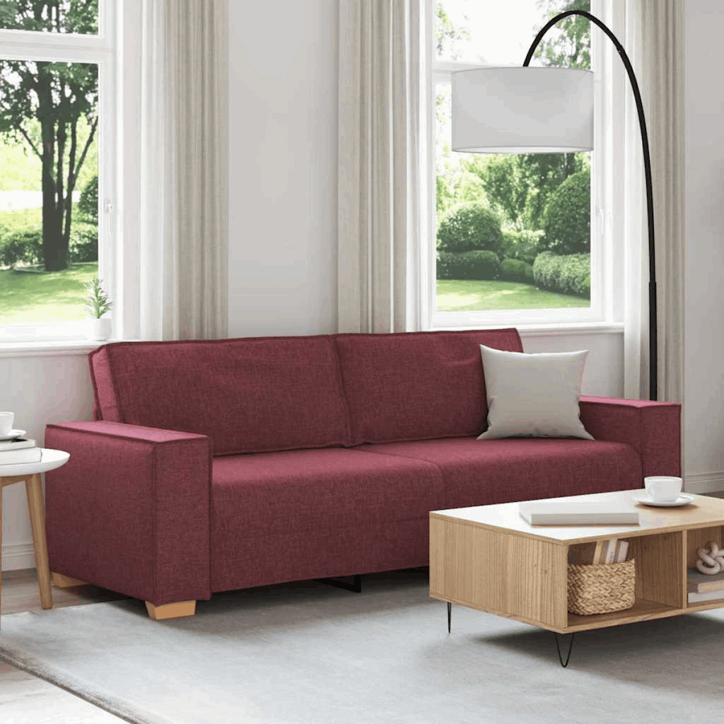 vidaXL 3-Seater Sofa with Cushion Wine red 220 x 78 x 84 cm Fabric vidaXL