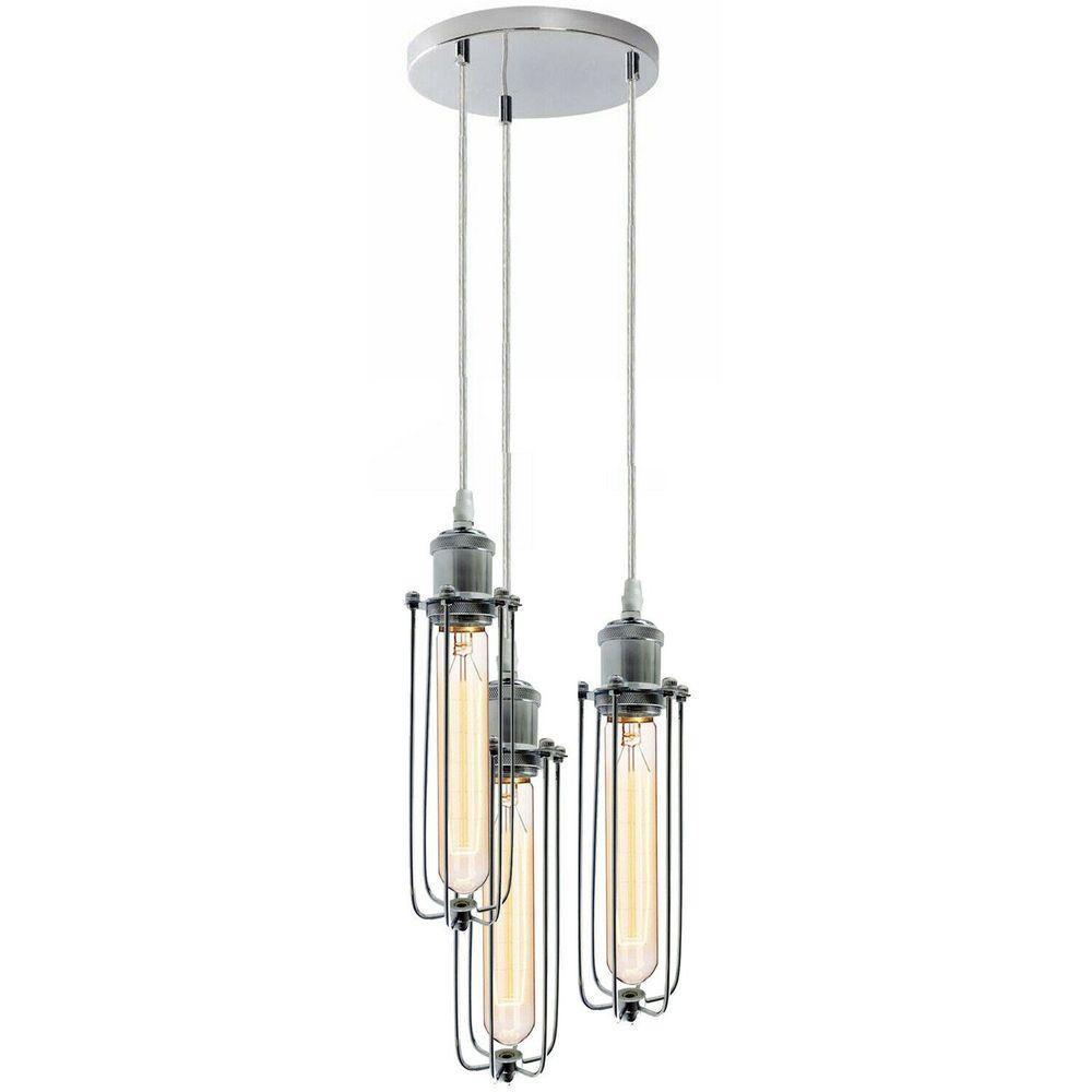 3 Way Cluster Hanging Ceiling Pendant Light E27 Chrome Light Fitting Lamp Kit Un-branded