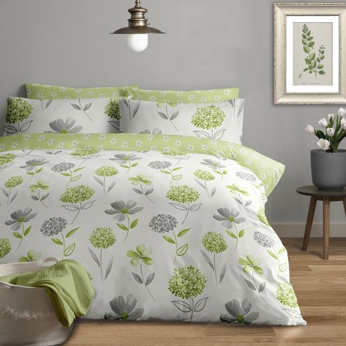 Caroline Floral 200 Thread Count Cotton Rich Duvet Set Green Double Bed Bellissimo Home