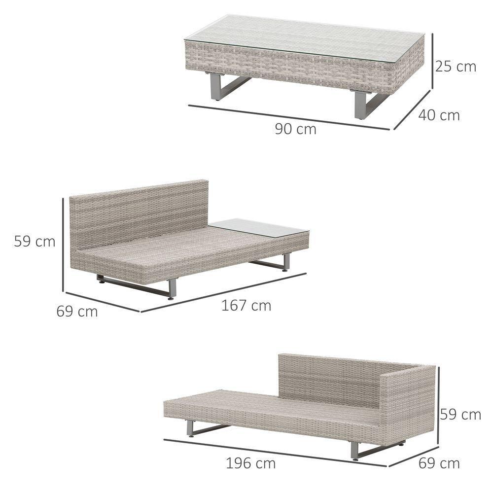 3pc Rattan Sofa Set Lounge Furniture Tea Table, Side Table & Cushioned Grey - Shades 4 Seasons