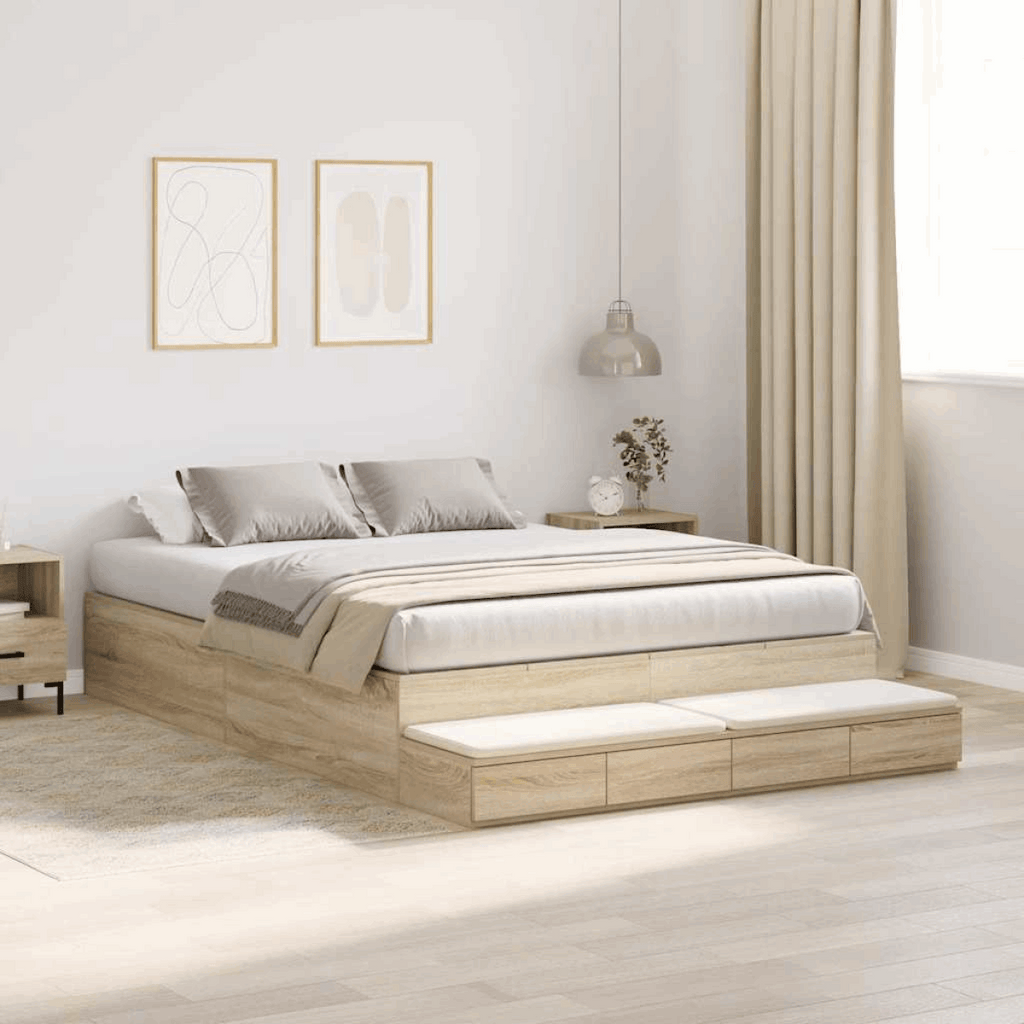 vidaXL Storage Bed Frame with Drawer Sonoma Oak 236.5 x 150 x 31.5 cm vidaXL