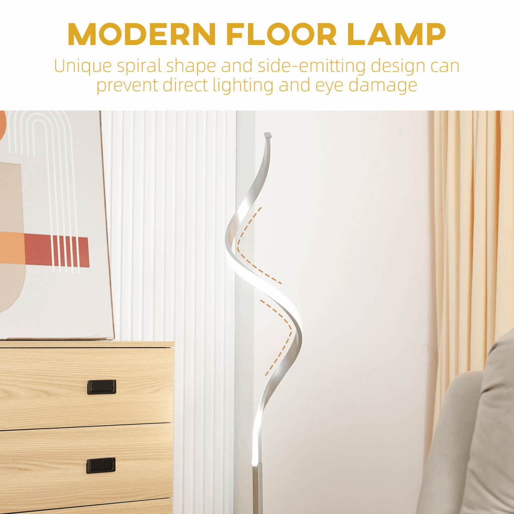 Spiral Floor Lamp for Living Room with 3 Adjustable Brightness, Silver HOMCOM Unbranded