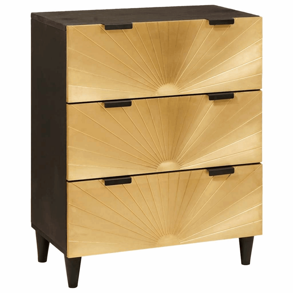 vidaXL Sideboard 3 pcs Black and Gold 60 x 33 x 75 cm Solid mango wood vidaXL