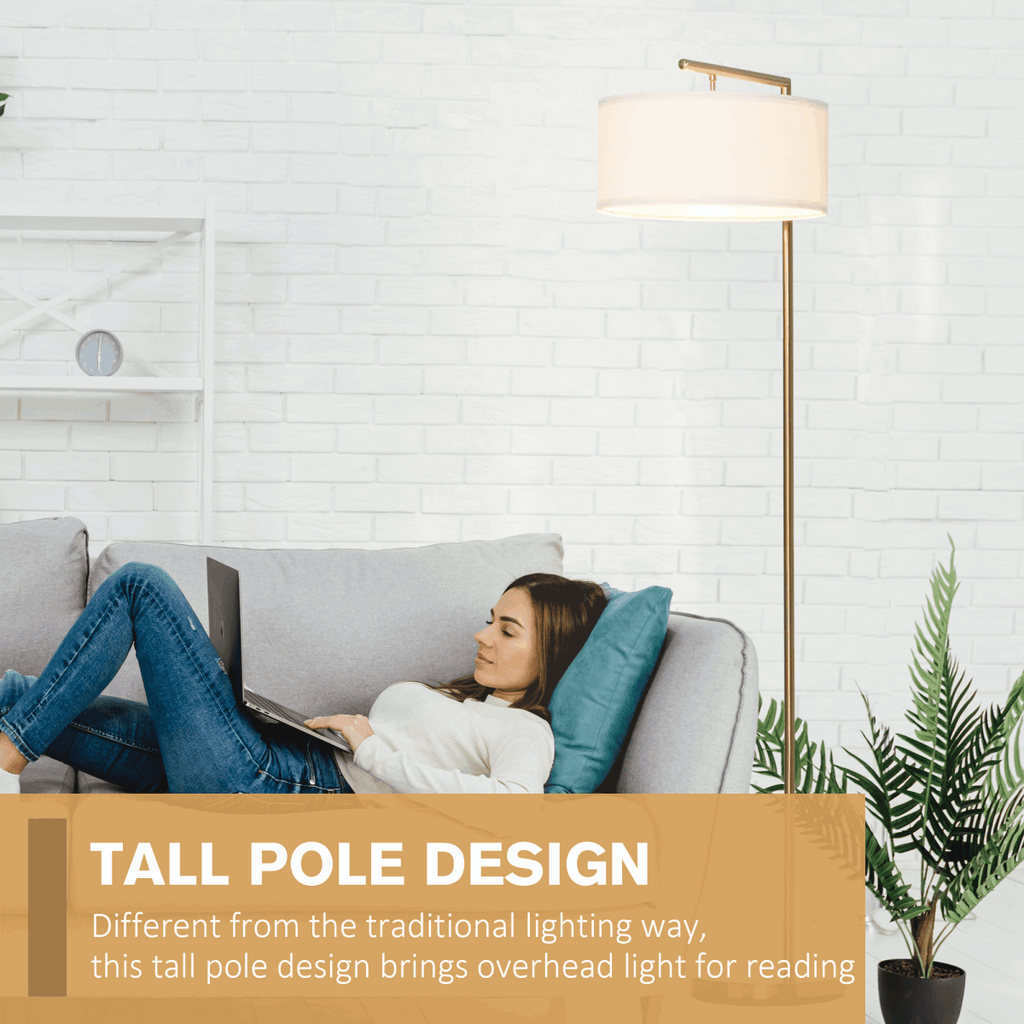 Floor Lamp with Linen Lampshade Round Base for Living Room Bedroom HOMCOM Unbranded