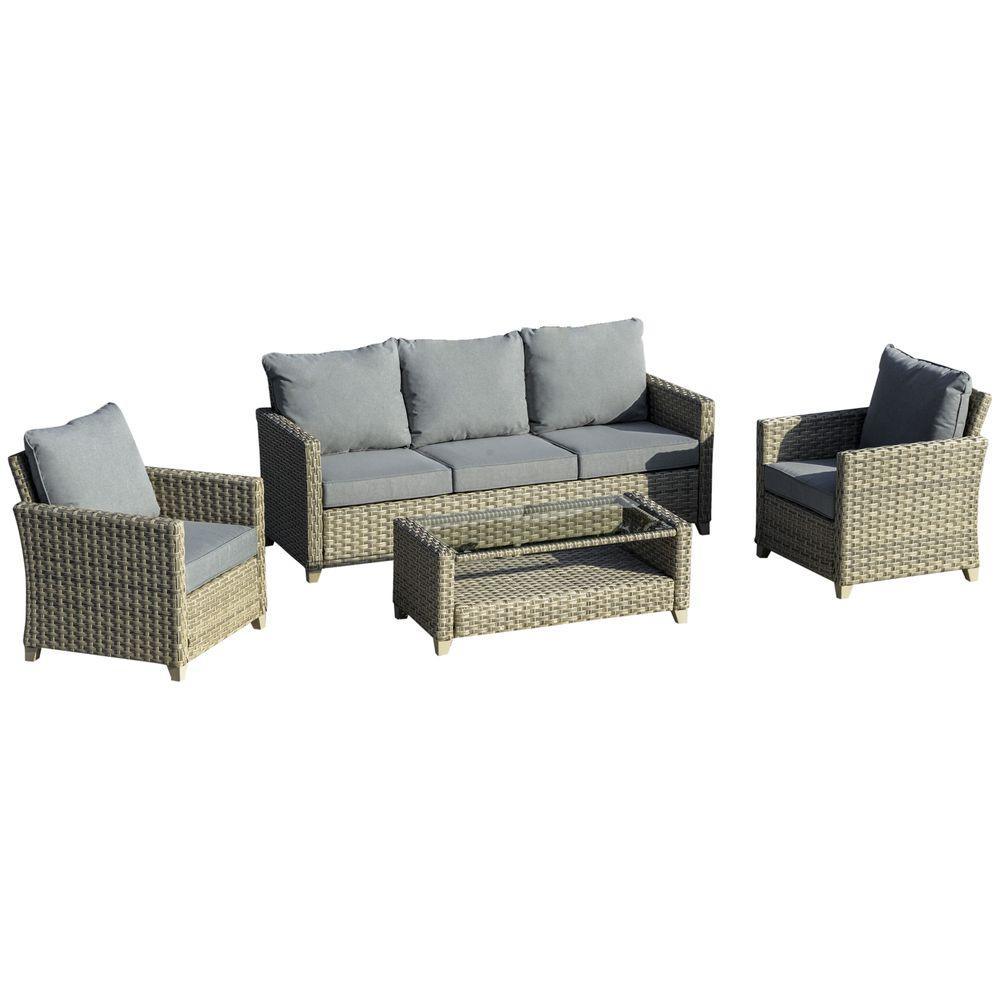 4 PCS Patio PE Rattan Sofa Set, Outdoor Conversation Furniture Set - Shades 4 Seasons