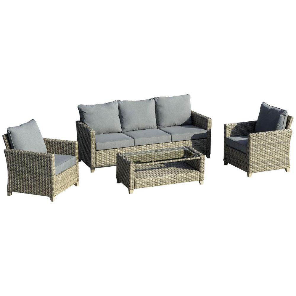 4 PCS Patio PE Rattan Sofa Set, Outdoor Conversation Furniture Set Outsunny